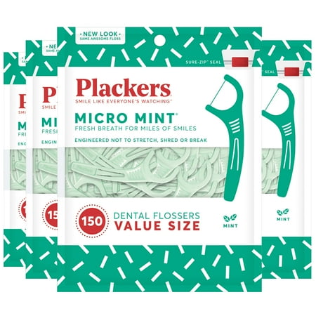 Copper Floss - Plackers Micro Mint Dental Floss Picks, 150 Count (Pack of 4)