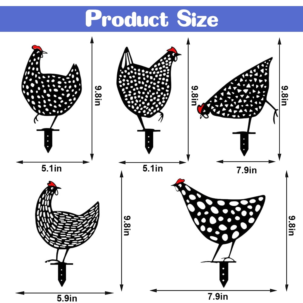 EASTIN 5 Packs Metal Chicken Yard Art, 13" Garden Decor for Outside, Rooster Silhouette Lawn Decoration