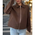 thumbnail image 5 of Women Jacket Casual Lapel Long Sleeve Zip Up Cropped Coats Trendy Outwear Fall Winter Streetwear Brown L, 5 of 7