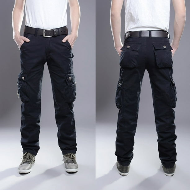 Men s New Fashion Casual Outdoors Solid Work Trousers Multi pocket Long Pants Walmart