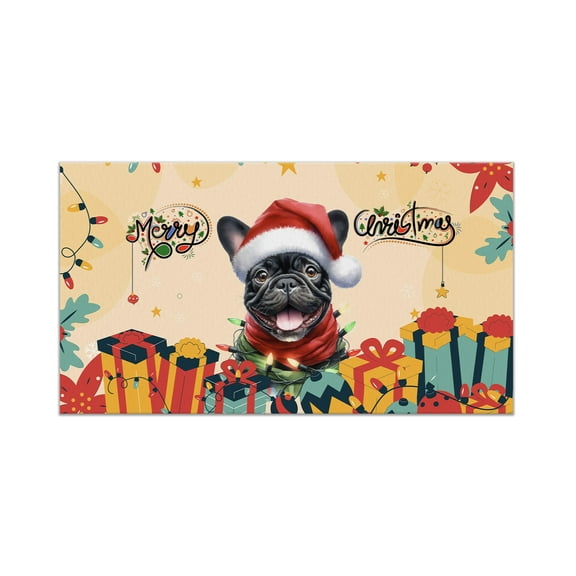 Merry Christmas Santa French Bulldog Scarf Twinkling Lights Xmas Holiday Doormat Dog Lover Gifts Indoor Outdoor Welcome Mat - 00022