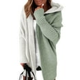 thumbnail image 2 of Women Fall and Winter Open Front Long Sleeve Hooded Knit Cardigan Color Block Outwear Coats White&Light Green L, 2 of 7