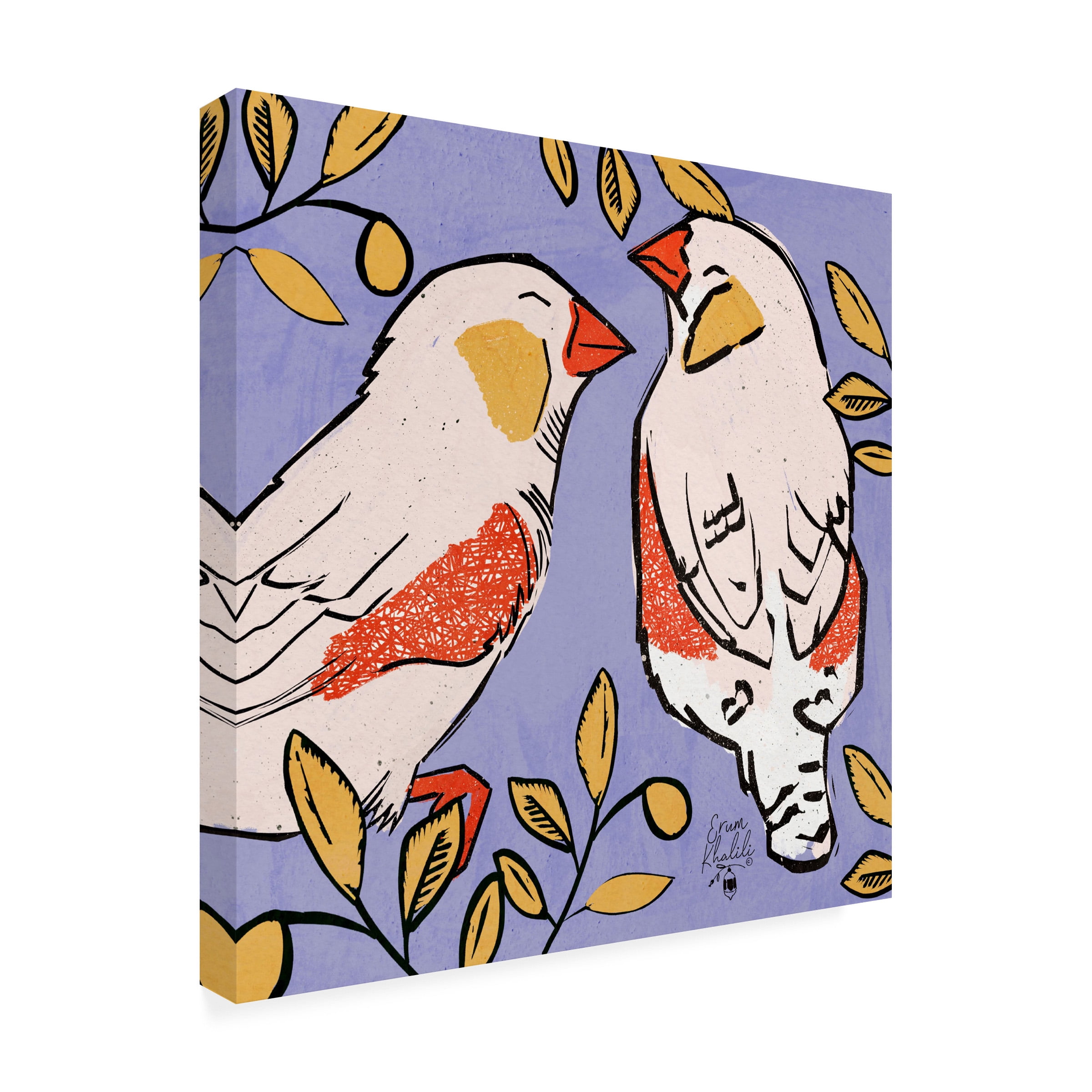 Erum Khalili 'Finch Love Birds Purple Background 2' Canvas Art