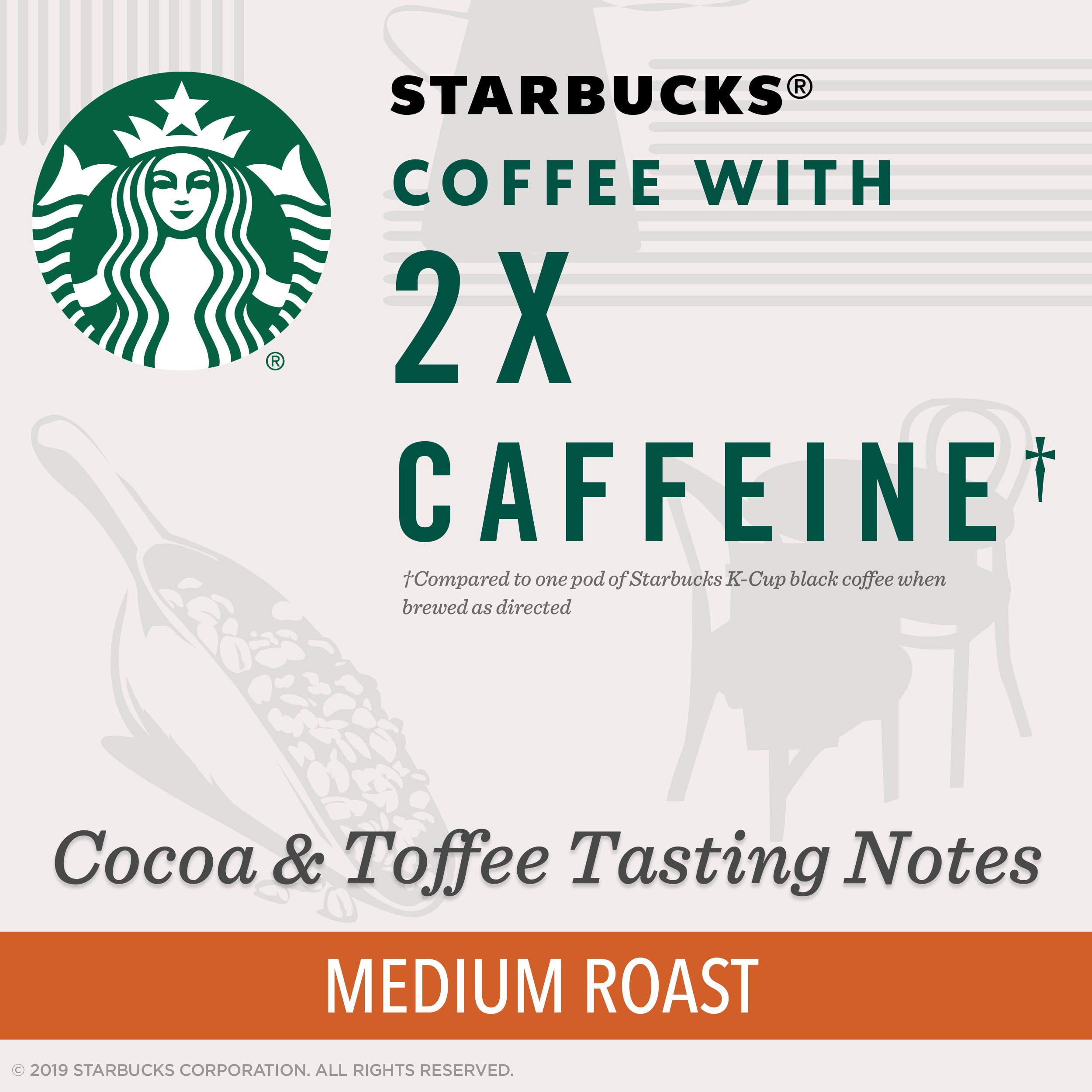 Starbucks Medium Roast K-Cup Coffee Pods With 2X Caffeine — For Keurig Brewers, 10 Count (Pack Of 6)
