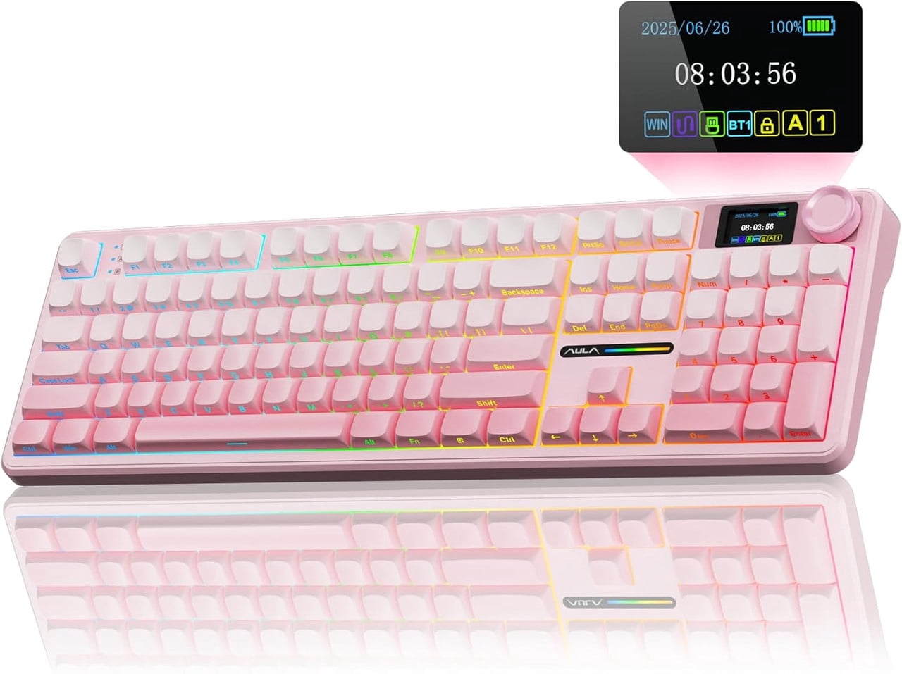 Restored AULA F99 Pro Wireless Mechanical Keyboard with Knob,Tri-Mode BT5.0/USB-C/2.4GHz Hot Swappable Keyboard,Gasket Structure,Creamy Sound,RGB Backlit Computer Gaming Keyboards