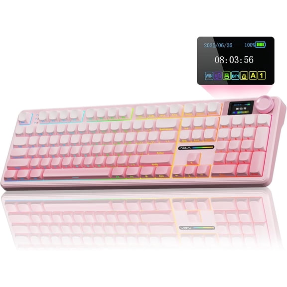 Restored AULA F99 Pro Wireless Mechanical Keyboard with Knob,Tri-Mode BT5.0/USB-C/2.4GHz Hot Swappable Keyboard,Gasket Structure,Creamy Sound,RGB Backlit Computer Gaming Keyboards