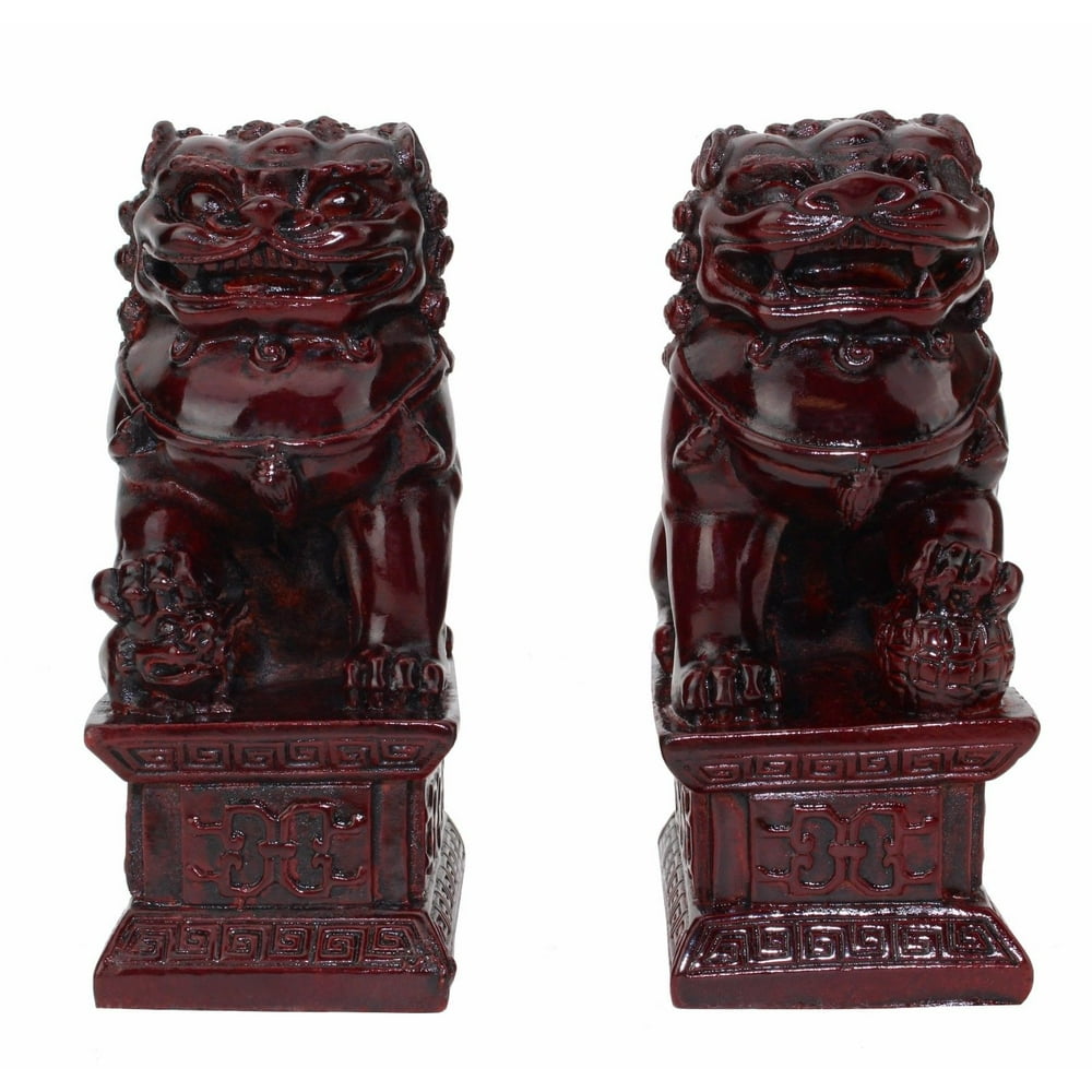 Feng Shui 4" Red Fu Foo Dog Guardian Lions Wealth Protection Statue