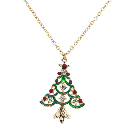 Lux Accessories Festive Holiday Christmas Tree Green Crystal Pendant