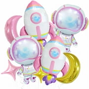 8Pcs Astronaut Rocket PriNst Balloons for Girls/Purple Space Rocket Balloons/Two the Moon Birthday Girl Party Decor/Galaxy Planet Space Travel UFO Baby Shower/Outer Planet for Girl
