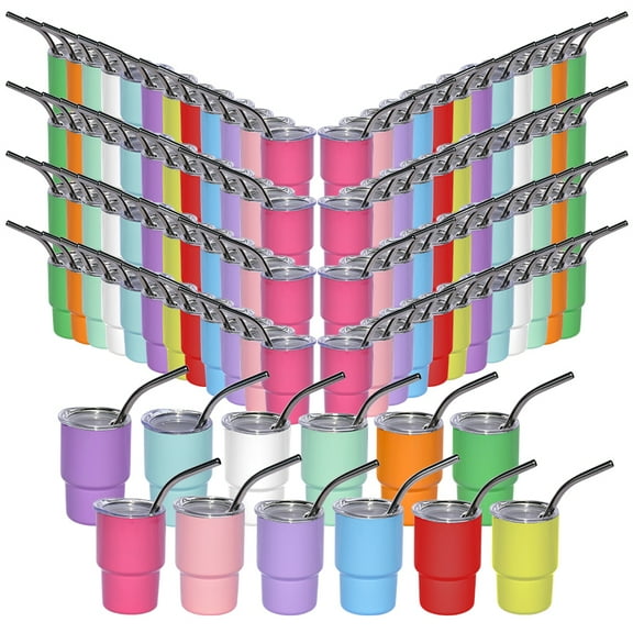 AGH 48 PACK 3oz Sublimation Shot Glasse Mini Tumbler with Lid and Straw Blanks Mini Wine Tumbler Stainless Steel Tumblers Cups Bulk for Sublimation Oven Printing, Assorted 12 Colors