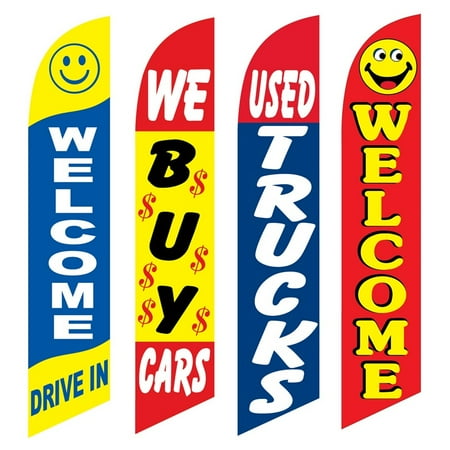 4 Advertising Swooper Flags Welcome We Buy Cars Used Trucks Welcome