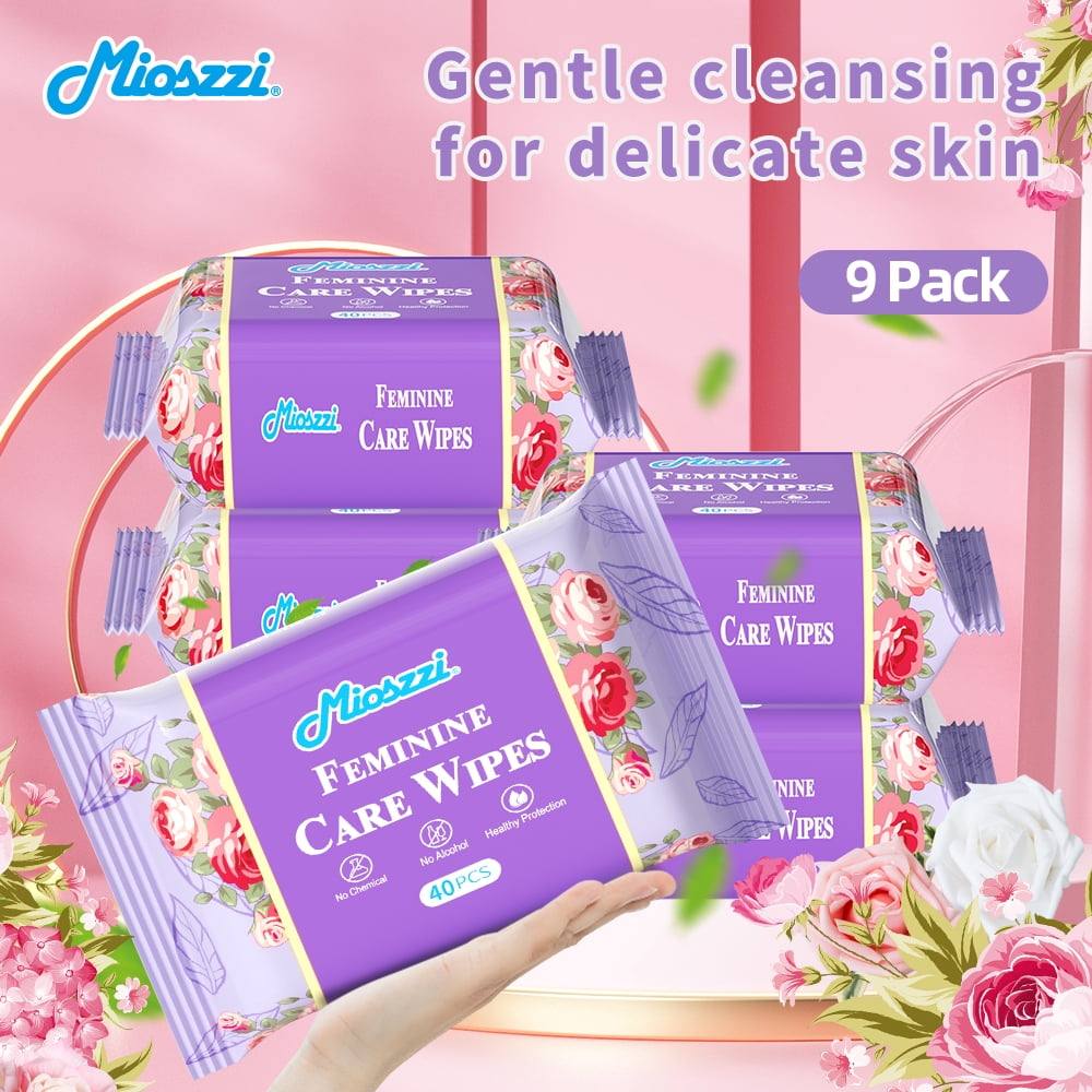 Mioszzi Feminine Cleansing Wipes, Alcohol-Free Gentle Daily Care, 9 Packs, 360 Total Count
