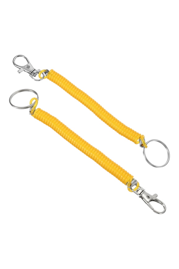 6.7" Spiral Retractable Spring Coil Keychain, Stretch Cord Key Ring for Keys Wallet Cellphone, Yellow 2 Pack