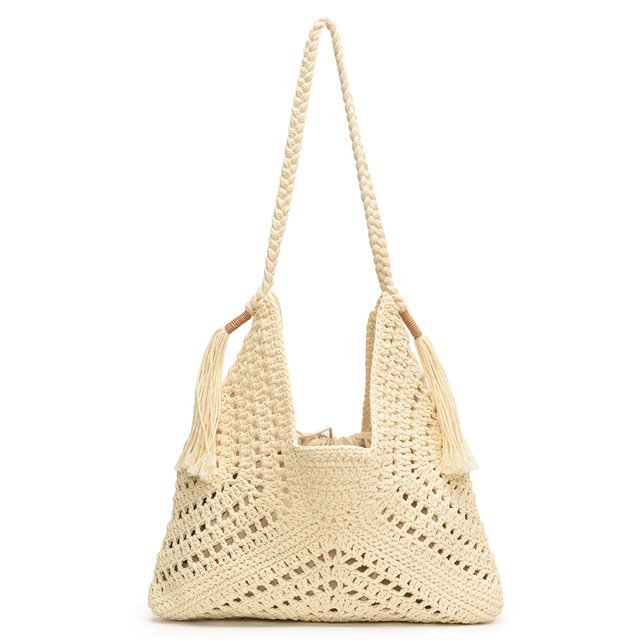 Bolso Hombro para Mujer Con Cordón Malla Tejido Mano Color Sólido
