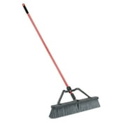 Libman 24 inch Heavy-Duty Push Broom for Rough Surfaces with Red and Black Bristles