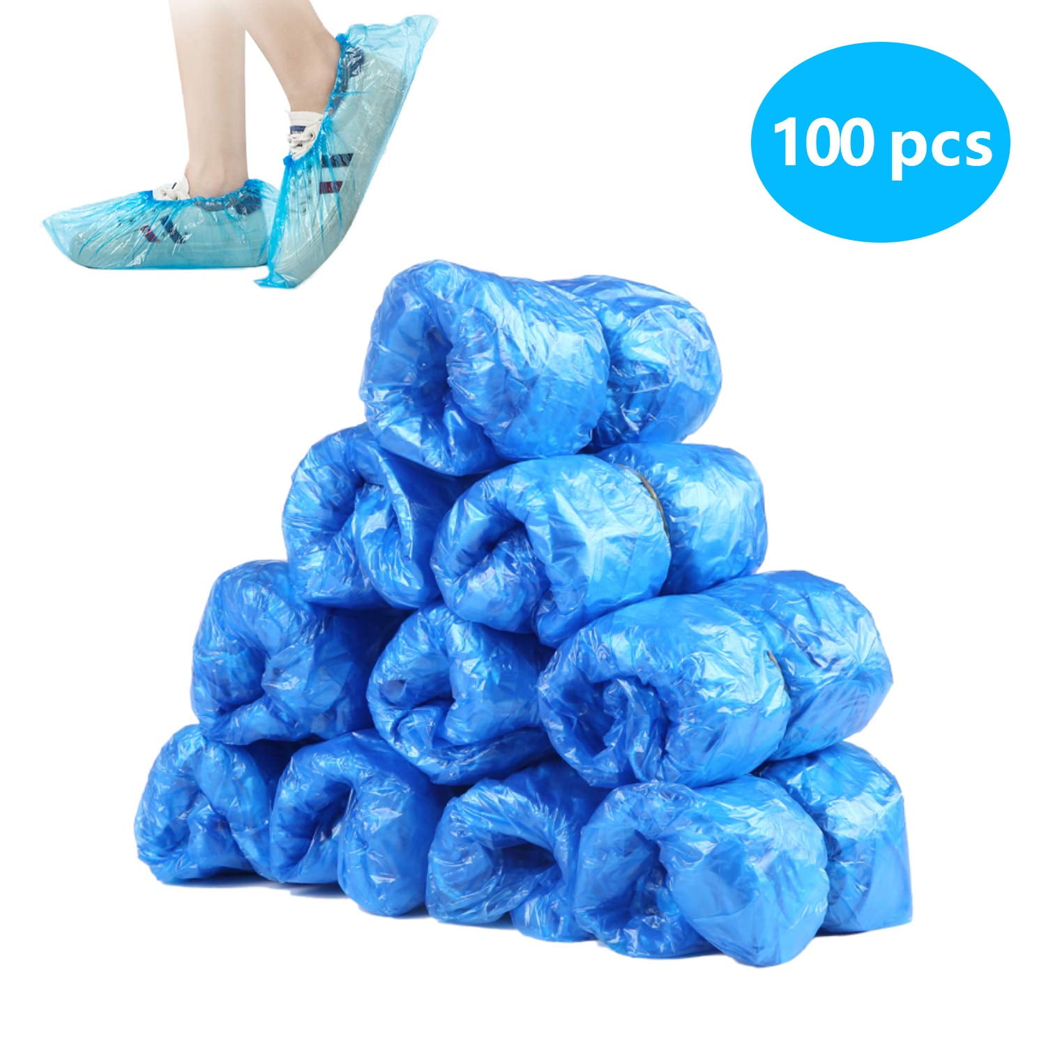 Shoe Covers Disposable plastic Blue100 Pack Durable, Water Resistant