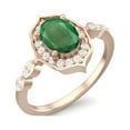 thumbnail image 2 of 7X5 MM Oval Natural Emerald 925 Sterling Silver Rose Vermeil Designer Engagement Women Valentines Day Gifts Ring, 2 of 3