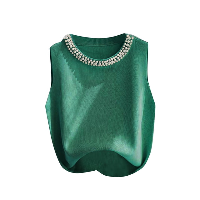Yuyuzo Chandail Court pour Femmes Col Rond Sans Manches Hauts en Tricot Léger Extensible