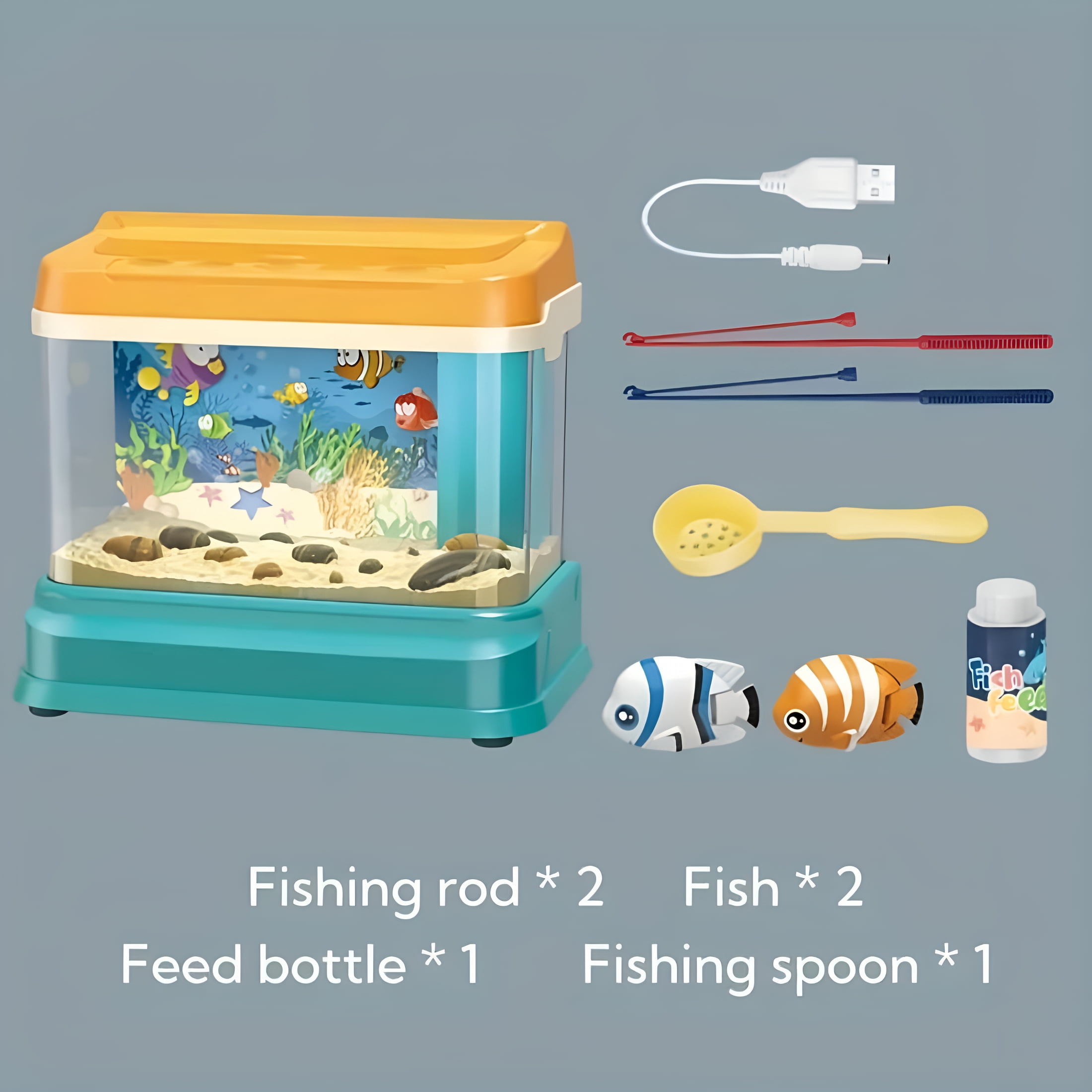 ACDANC Baby Aquarium Toy-Electric Fake Fish Tank Set with 2 Fishing Rods,Music&Led Lights for Toddlers-Perfect Gift for Boys&Girls