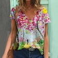 thumbnail image 2 of Patlollav Womens Plus Size Short Sleeve Print V-Neck Tops Tee T-Shirts Blouse, 2 of 6