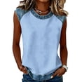 thumbnail image 2 of Lumtrix Sleeveless Tops For Women Dressy Summer Print Faux Denim Patchwork Tank Top Crewneck Loose Fit Tunics Blouses Vacation ShirtsSky Blue XL, 2 of 6