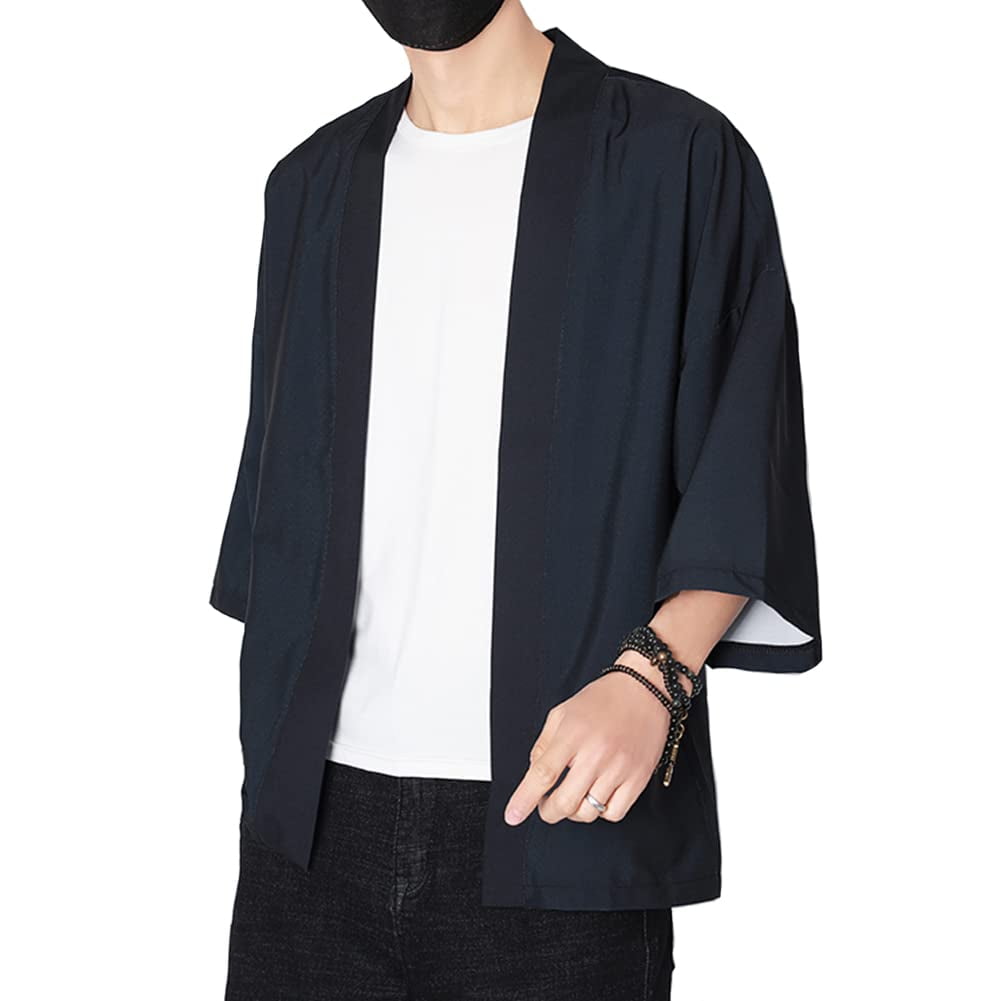HAORUN Men Japanese Kimono Bathrobe Coat Loose Short Sleeve Yukata ...