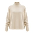 thumbnail image 7 of Xaqiouau Women's Turtleneck Sweater High Neck Long Sleeve Pullover Solid Color Thickened Knit Base Top Soft Warm Cozy Fall Winter Everyday Wear Beige L, 7 of 7