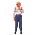 thumbnail image 6 of Halloween Family Matching Costume Sets, Pumpkin Head Mask with Striped Shirt and Suspender Pants, Parent-Kids Scarecrow Cosplay Outfit for Party, 6 of 7