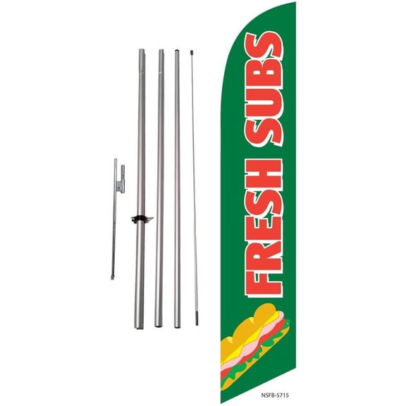 Fresh Subs Sandwiches Feather Banner Swooper Flag Kit, Includes Pole Kit and Ground Spike