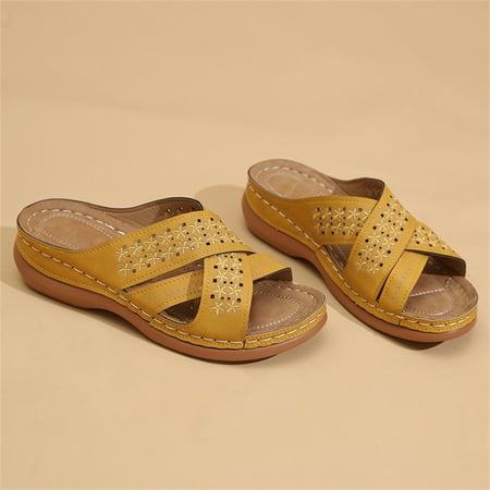

Stamens Women s Summer Platform Sandals Vintage Hollow Flower Patterns Slide Shoes for Daily Casual Old-Fashion Open Toes Woman Foot Wear(42 Yellow)