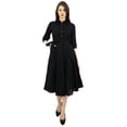 thumbnail image 3 of Bimba Women's 3/4 Sleeve Linen Collar Neck Solid Flared Shirt Dress with Side Pockets, 3 of 9