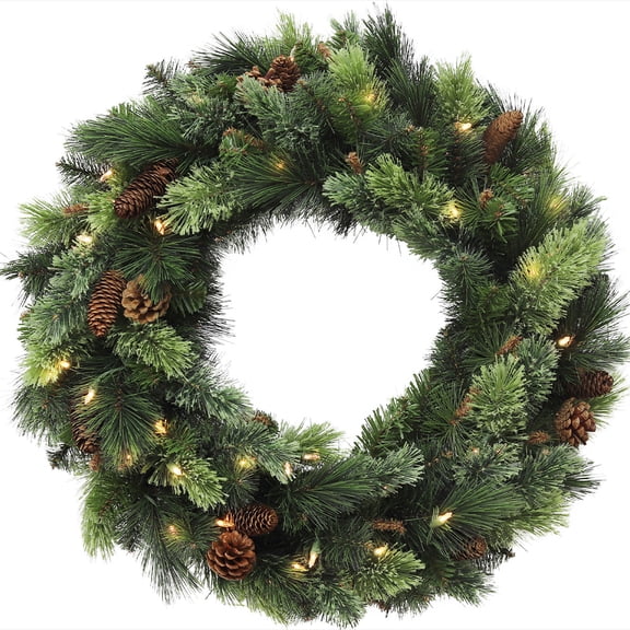 Puelo 24 in. Killington Wreath 50 LED Lighted with Pine Cones