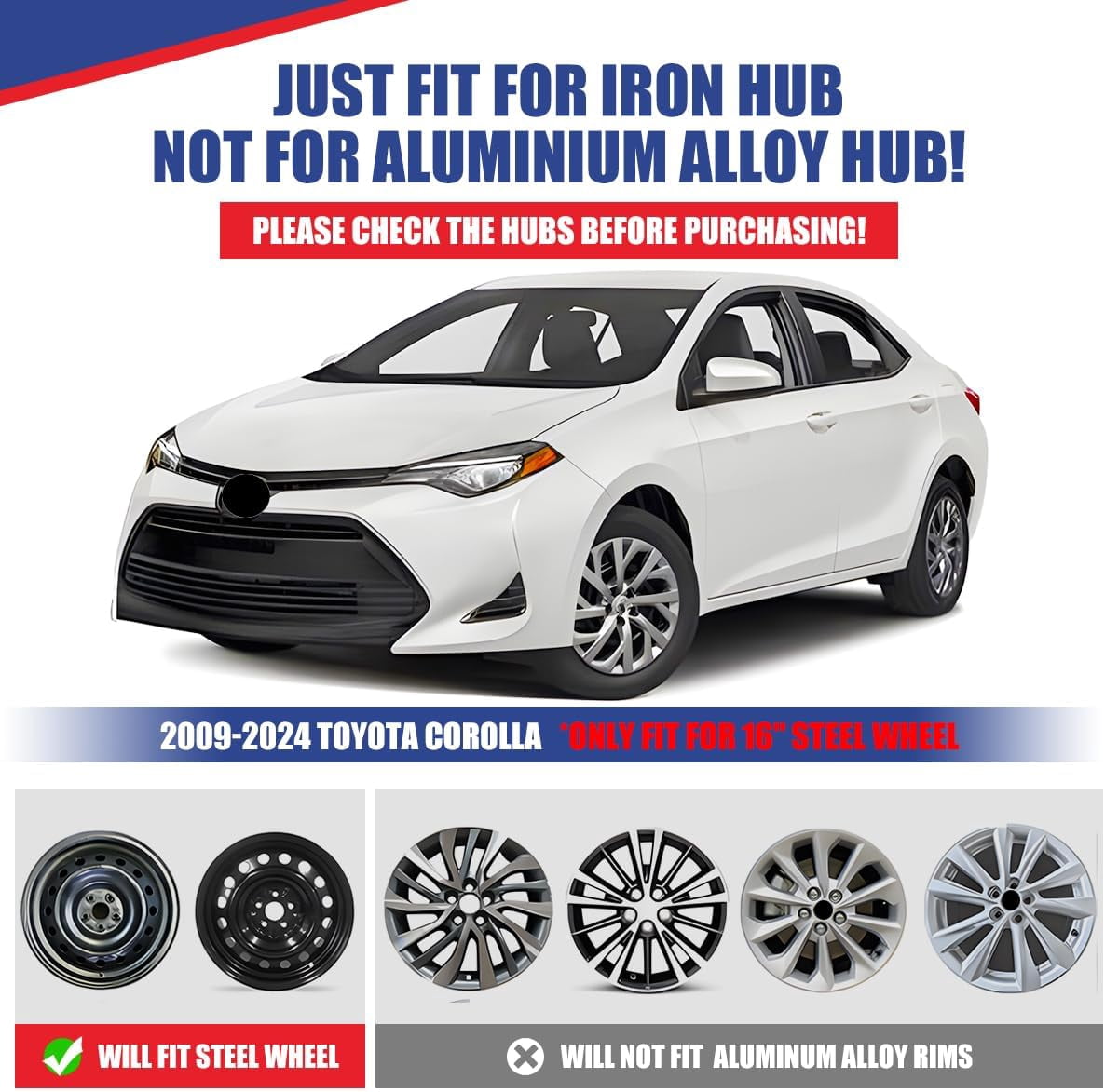 16 inch Hubcaps for 2009-2025 Toyota Corolla,Wheel Covers for 2009-2014 Toyota Matrix,2023-2025 Toyota Corolla Hybrid,Heavy Duty ABS&PC Material (Set of 4,Black Lacquer)