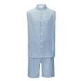 thumbnail image 3 of Afdoent Men's 2 Piece Short Set Mens Casual Suits For Everyday Wear Sleeveless Shirt And Shorts Set With Stripes For Spring And Summer Beach Clothes Comfortable, 3 of 9