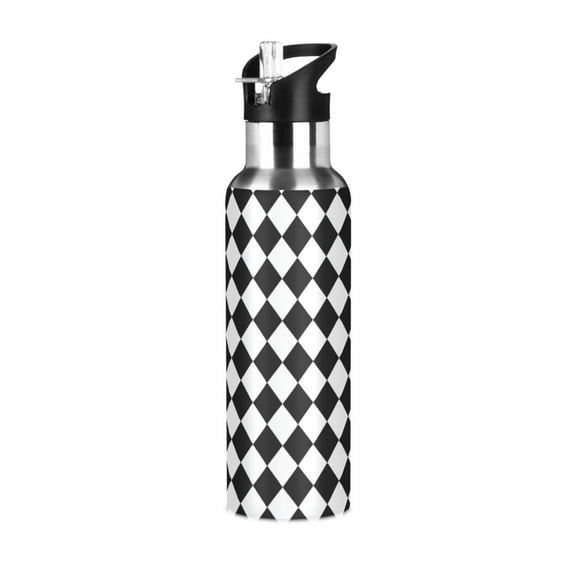 Yayeee 20oz Insulated Water Bottle Double Wall Stainless Steel with Flip Straw Lid, Black and White Geometric