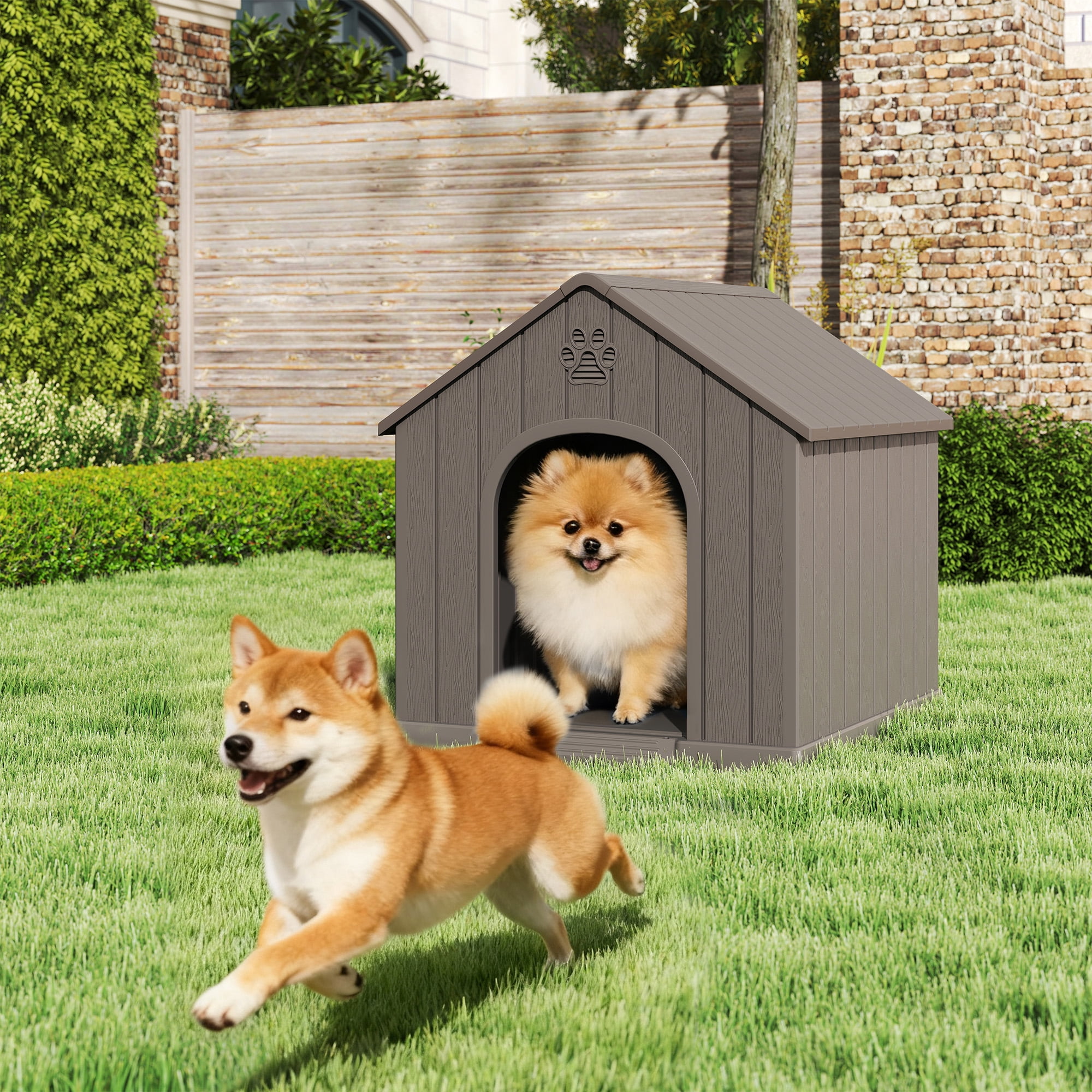 Bifanuo Durable Dog House for Small to Medium Dogs, PP Material Weatherproof Puppy Shelter with Elevated Floor & Air Vents, Easy Clean, Gray, 26.2"L x 24"W x 26"H