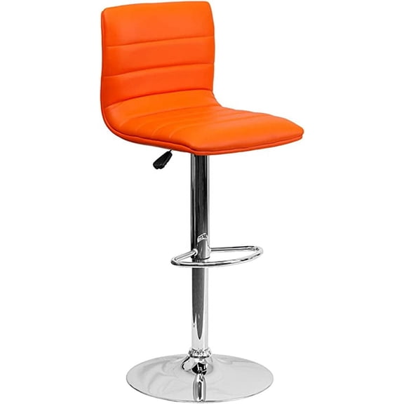 Flash Furniture Vincent Modern Orange Vinyl Adjustable Bar Stool with Back, Swivel Stool with Chrome Pedestal Base and Footrest