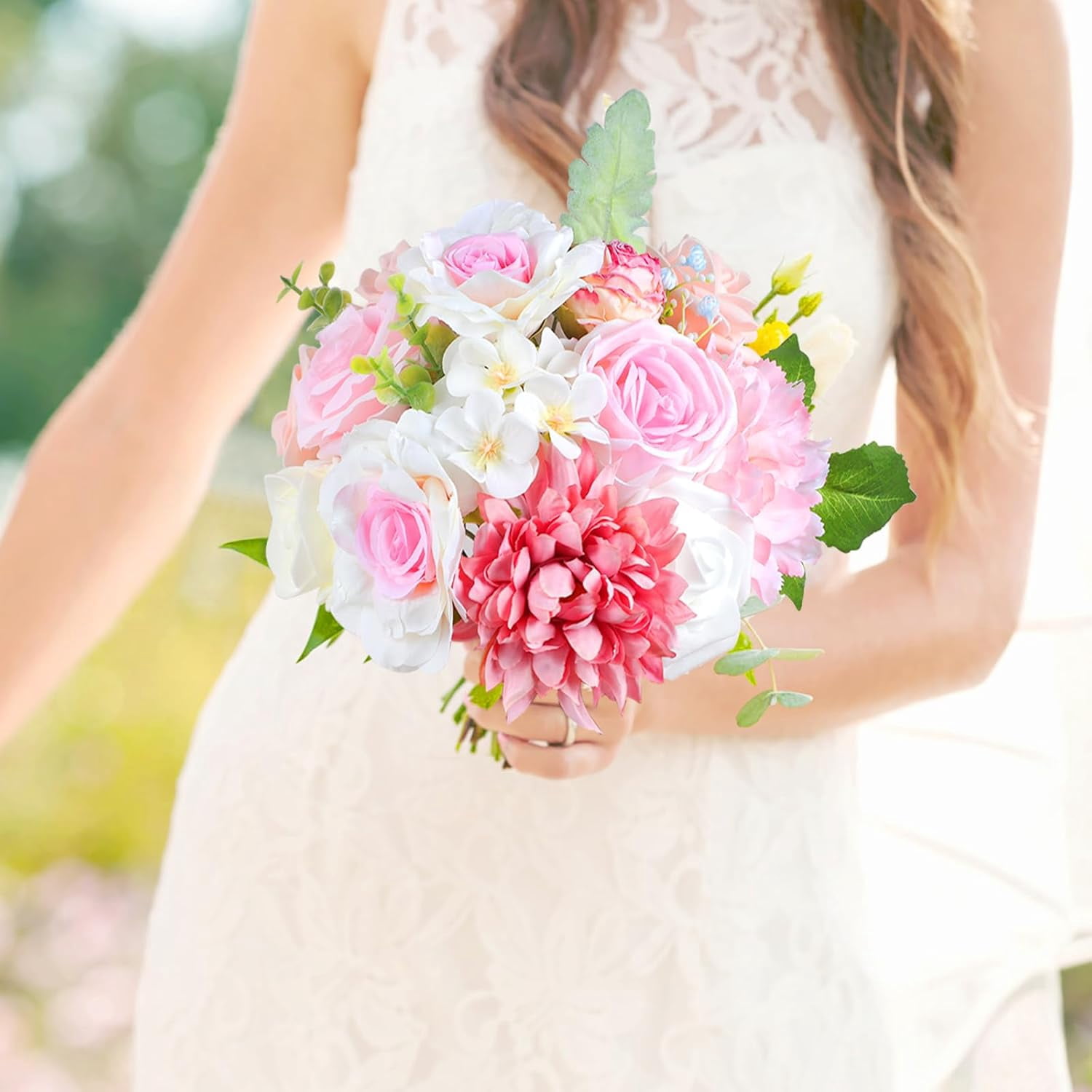 Blue Pink Artificial Flowers Combo, Roses Fake Flowers with Stems Wedding Pastel Flowers for Decorations DIY Bouquets Centerpieces Floral Arrangements Decor
