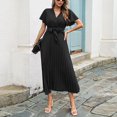 thumbnail image 5 of Women's Summer Pleated Maxi Dress Wrap V Neck Ruffle Cap Sleeves Long Flowy Chiffon Dress With Belt Young Woman Dresses Womens Work Dress Casual Wrap Dresses for Women with Sleeves Knee Length Dress, 5 of 7