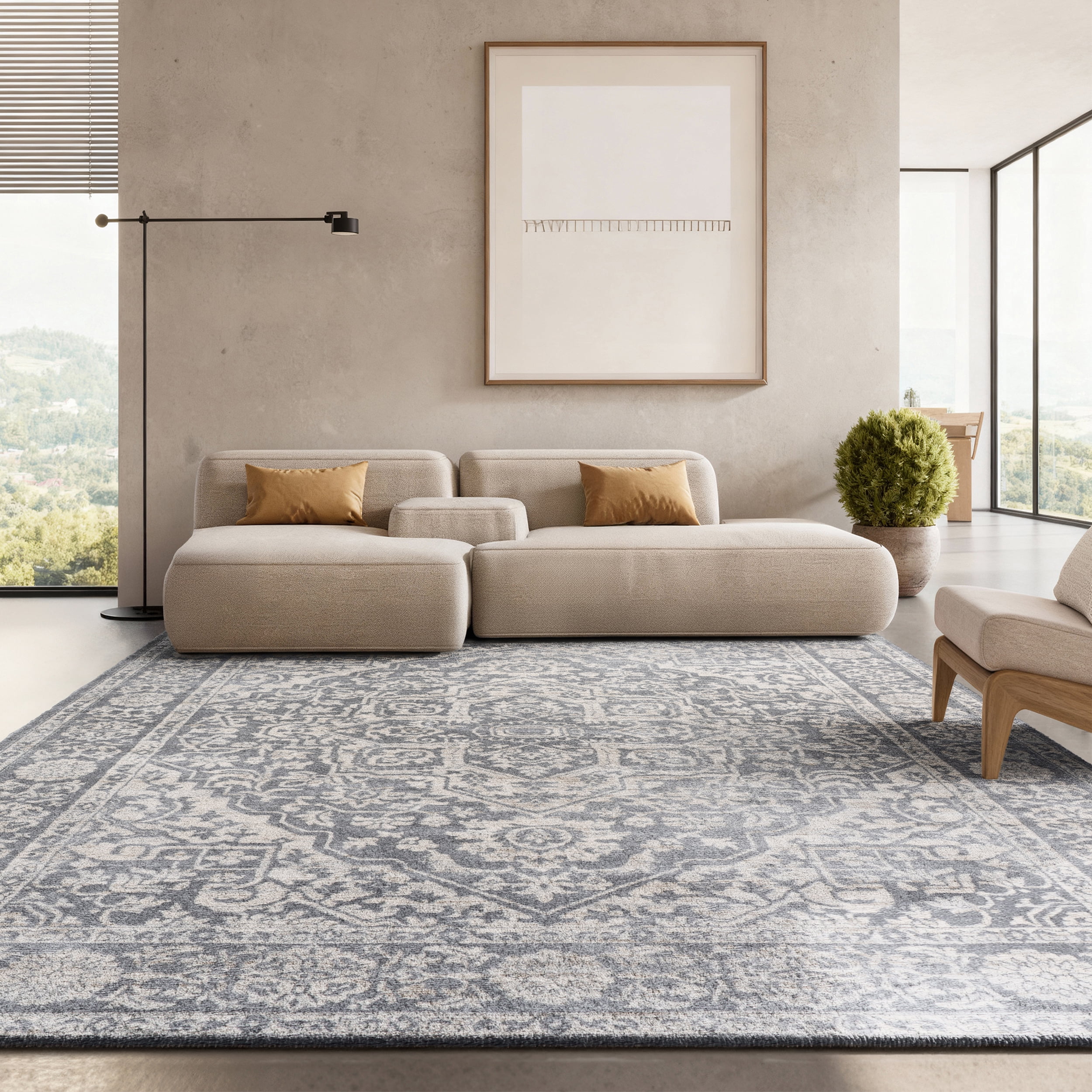 SAFAVIEH Brentwood Adams Oriental Area Rug, Light Gray/Ivory, 4' x 6'