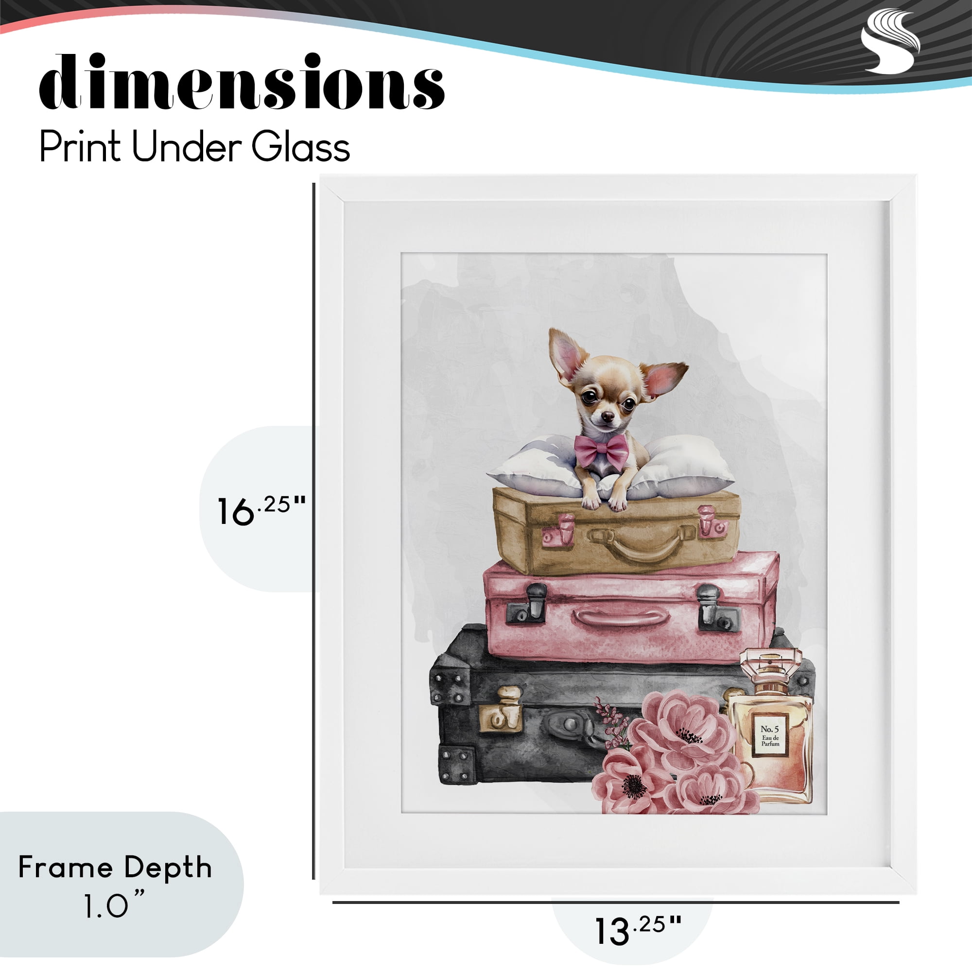 Stupell Industries Trendy Pup Travel White Framed Print Under Glass, design by Kim Allen