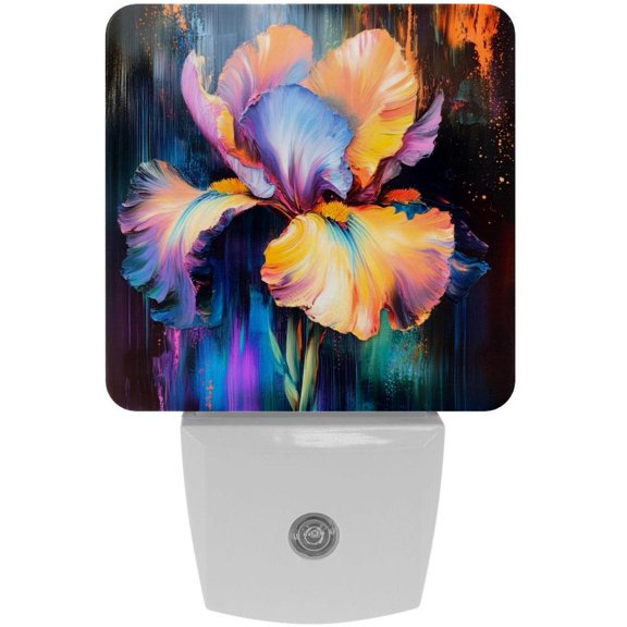 PhooArto Beautiful Iris Art Painting Plug in LED Night Light Auto Sensor Dusk to Dawn Decorative Night for Bedroom, Bathroom, Kitchen, Hallway, Stairs, Baby's Room, Energy Saving