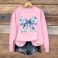 thumbnail image 2 of YUGYXL Women's Long Sleeve Pullover Bow Print Clothes Drop Shoulders Crew Neck Comfy Blouses Pink L, 2 of 5