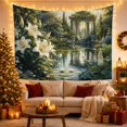 thumbnail image 3 of White Lilies Beside a Garden Pond and Stone Gazebo, Serene Illustration for Flower Lovers, Botanical Wall Art, Mother'S Day Gift, Tapestry Wall Hanging for Bedroom and Studio, 3 of 7