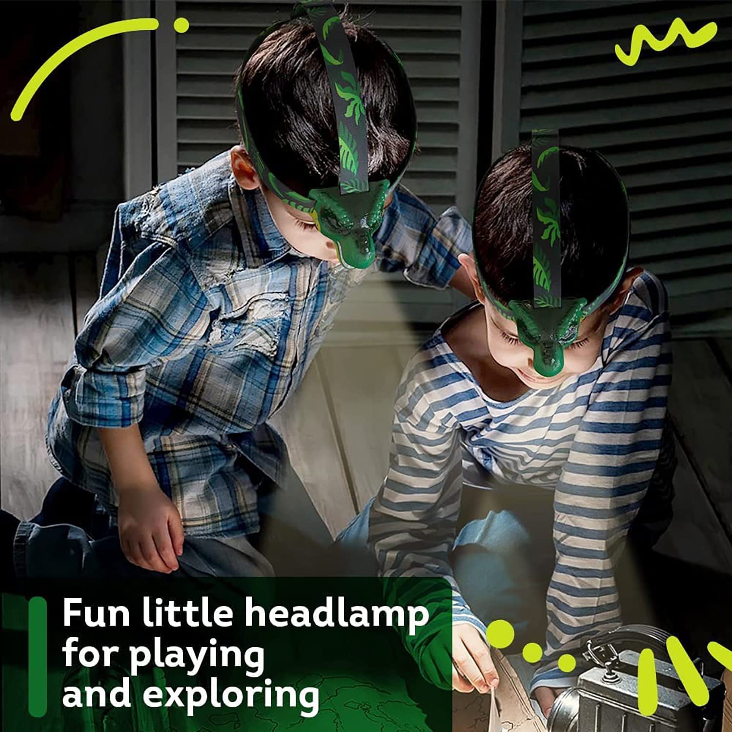 Skywin Kids Headlamp - 2 Pack, 2.8 x 2.9 x 2.7” Dinosaur Headlamp for Kids, Squeeze Mouth to Switch, Roaring Sound Dinosaur Head Lamp, with Adjustable Strap Kids Camping Hunting Gear,Kids Flashlights
