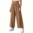 thumbnail image 6 of Cagogo Women's Cotton Linen Wide Leg Pants Elastic Waist Casual Loose Ankle Trousers with Pockets Flowy Summer Beach Work Lounge Fashion Clothes, Khaki 2XL, 6 of 6