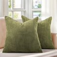 thumbnail image 1 of Paquete de 2 fundas de almohada decorativas de pana verde oliva, fundas de cojín de primavera a rayas, acogedoras fundas de almohada bohemias, decoración del hogar estilo granja, 1 of 4