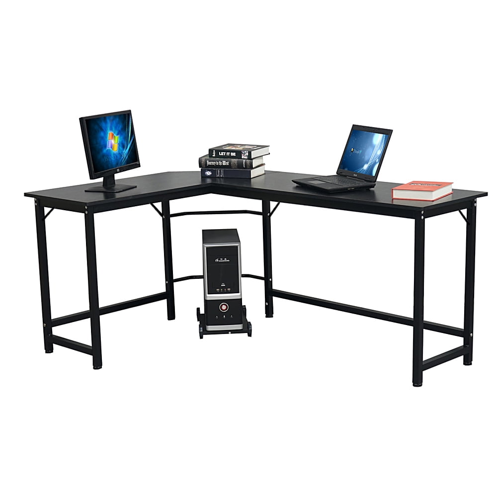 Computer Gaming Office Home Desk L-Shaped Workstation Laptop Metal Table Black 