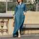 thumbnail image 2 of Vestido informal de mujer, de denim liso, con cuello en V, manga larga, botones y bolsillos, de poliéster, 2 of 7