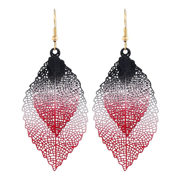 Xihbxyly Pendientes Bohemios de Doble Capa con Hojas Huecas Multicolores, Accesorios para Mujer